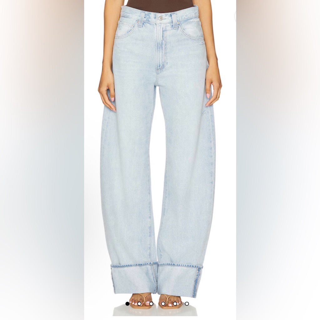 Paige Arellia High Rise Wide Leg Cuff Jeans Flower Wash Women Size 27 Tall New
